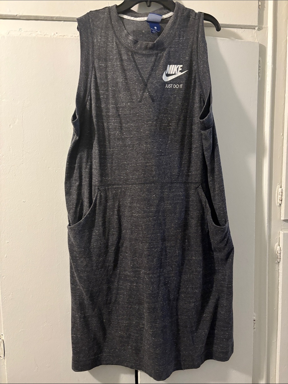 Nike Dark Gray Sleeveless Hoodie Dress with White Swoosh